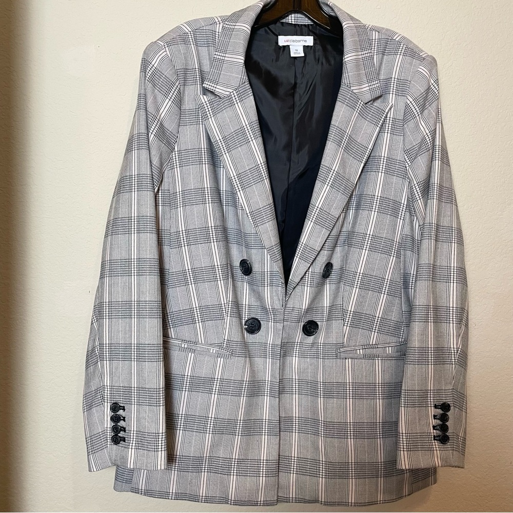 Liz Claiborne Gray Plaid Blazer Plus Size 18